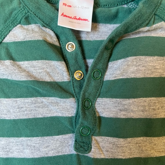 2 Hanna Andersson Baby Coveralls 6-12M Blue Green Stripes - Picture 2 of 6